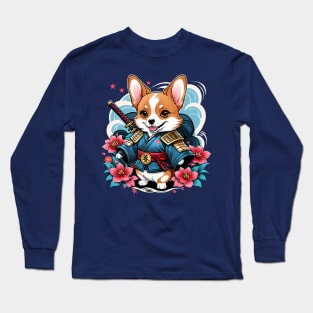 Japanese Samurai Corgi Tattoo, Kawaii Ninja Corgi Long Sleeve T-Shirt